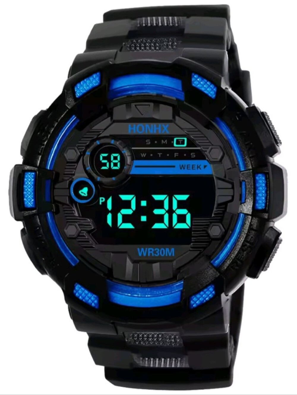 Men's Black And Blue Luminous Military Sports Digital Electronic Wristwatch